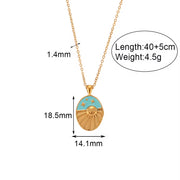 Vintage Oval Shape Enamel Sun Star Design Pendant Necklace Tarnish Free 18K Gold Plated Stainless Steel Necklace