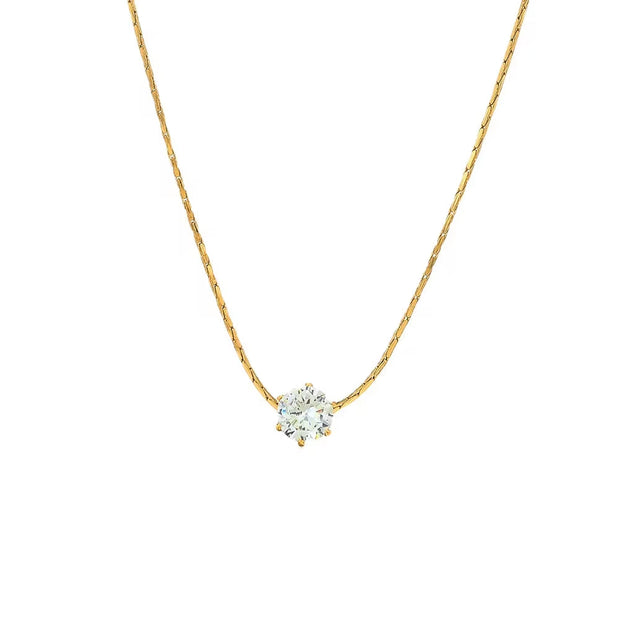 Waterproof Brilliant Solitaire Cubic Zirconia Pendant Necklace Ins 18K Gold Plated Diamond Stainless Steel Necklace Jewelry