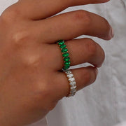 Vintage Baguette Oval Zircon Rings Jewelry Women 18K Gold Plated Stainless Steel Diamond Ring