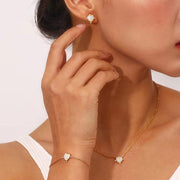 2024 Jewelry Heart Shape Opal Necklace Stainless Steel Jewelry Set for Women 18K Gold Plated Necklace Bracelet Earring