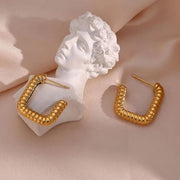 Vintage Gold Plated Texture Geometric Hoop Earring Non Tarnish 316L Stainless Steel Hoop Earring
