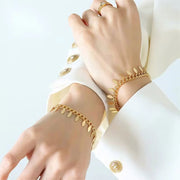 Wholesale 18K Gold Plated Cuban Chain Custom Shaped Leaf Charms Stainless Steel Bracelet for Women Armband