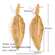 Trend 2024 Bohemian Earrings Gold Plated Earrings Leaf Drop Earring Stainless Steel Statement Jewelry