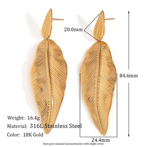 Trend 2024 Bohemian Earrings Gold Plated Earrings Leaf Drop Earring Stainless Steel Statement Jewelry