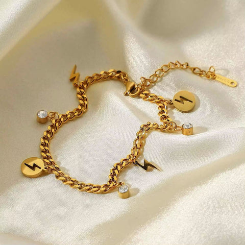 18K Gold Plated Flash Charm Bangles Stainless Steel Waterproof Jewelry Women Boho Cubic Zirconia Bracelet