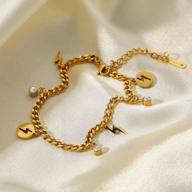 18K Gold Plated Flash Charm Bangles Stainless Steel Waterproof Jewelry Women Boho Cubic Zirconia Bracelet