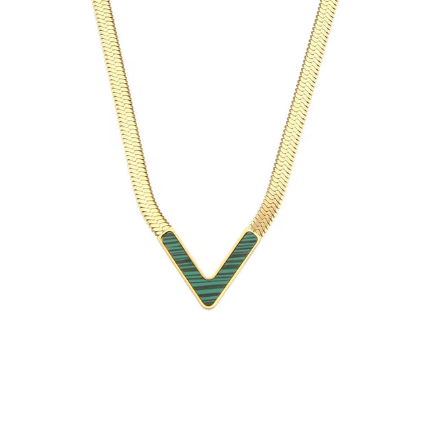 Tarnish Free V Shape Snake Chain Choker Necklace 18K Gold Plated Stainless Steel Chain Necklace