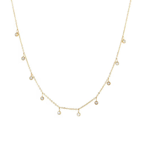 Waterproof Shining Dangle Colorful Diamond Cz Stainless Steel 18K Gold Rhinestone Choker Necklace