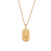 Vintage Embossment 12 Zodiac Signs Zircon Pendant Necklace 18K Gold Plated Stainless Steel Necklace for Women