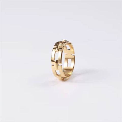Water Proof 18K Plain Gold Chain Shape Hollow Ring Stainless Steel Trendy Simple Gold Plated Jewelry