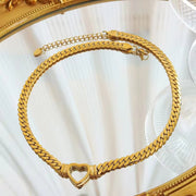 18K PVD Gold Plated Heart Shape Stainless Steel Cuban Chain Necklace Tarnish Free & Waterproof Jewelry
