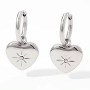 Wholesale Custom Pvd 18K Gold Plated Stainless Steel Jewelry North Star Heart Dangle Charm Hoop Earrings