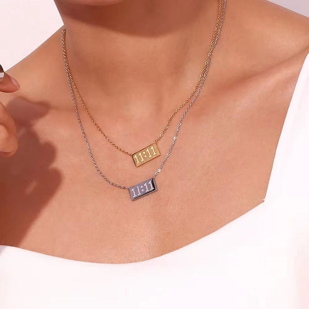 11:11 Number Bar Pendant Necklace Tarnish Free 18K Gold Plated Stainless Steel Necklace