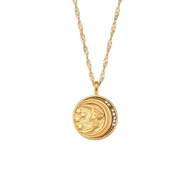 Valentine'S Day Jewelry Engraved Tarot Pendant Necklace 18K Gold Plated Stainless Steel Jewelry Set