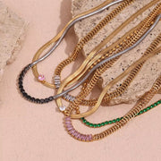 Zircon Beaded Necklace Gold Plated Choker Set Stainless Steel Necklaces Fashion Jewelry Necklaces