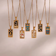 Trendy Square Colorful Enamel Zircon Tarot Cards Pendant Necklace 18K Gold Plated Stainless Steel Necklaces for Women