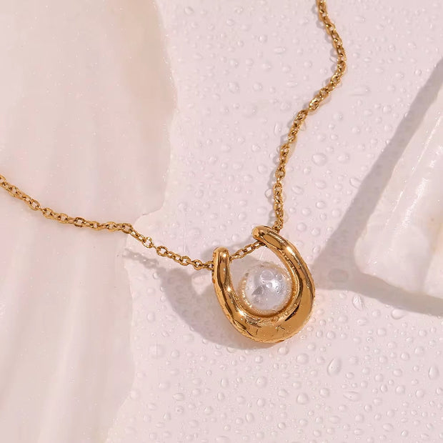 2024 Jewelry Trends Imitation Pearl Pendant Necklace 18K Gold Plated Stainless Steel Jewelry