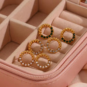 Vintage Twisted Zircon & Pearl Stud Earring 18K Gold Plated Stainless Steel Earring Women Jewelry