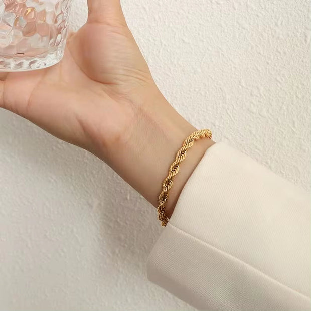 Twisted Rope Chain 18K Gold Stainless Steel Bracelet Femme Ladies