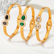 18K Gold Plated White Cubic Zirconia Setting Stainless Steel Band Bangles for Female
