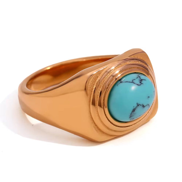 Vintage Water Proof Jewelry Gemstone Signet Rings PVD Gold Plated Stainless Steel Statement Ring