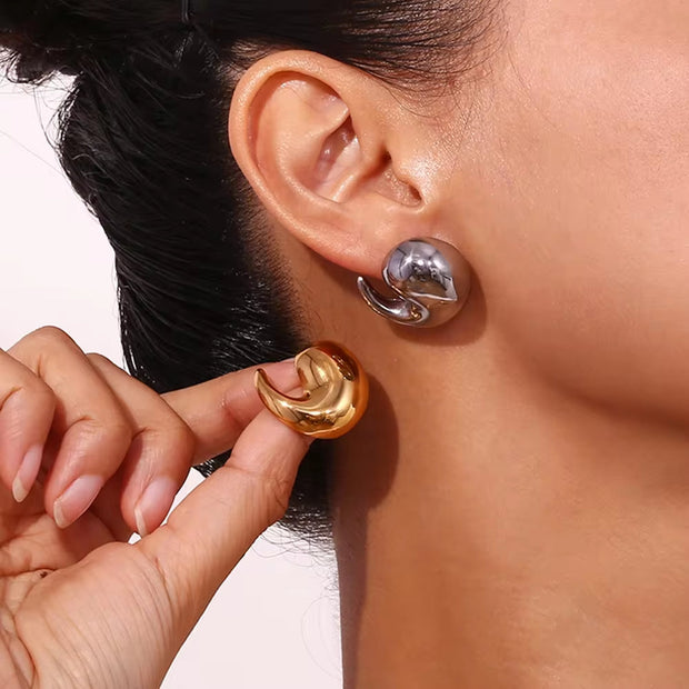 Winding Water Wave Stud Earrings for Women Gold Plated Earrings 316L Stainless Steel Jewelry