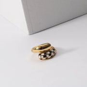Wholesale 18K Gold Plated Black White Plaid Binding Stainless Steel Rings for Women