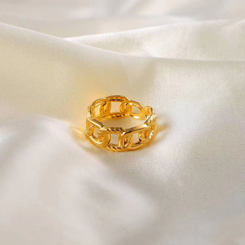 Twisted Link Chain Open Rings Gift Stainless Steel 18K Gold Plated Adjustable Finger Rings for Women