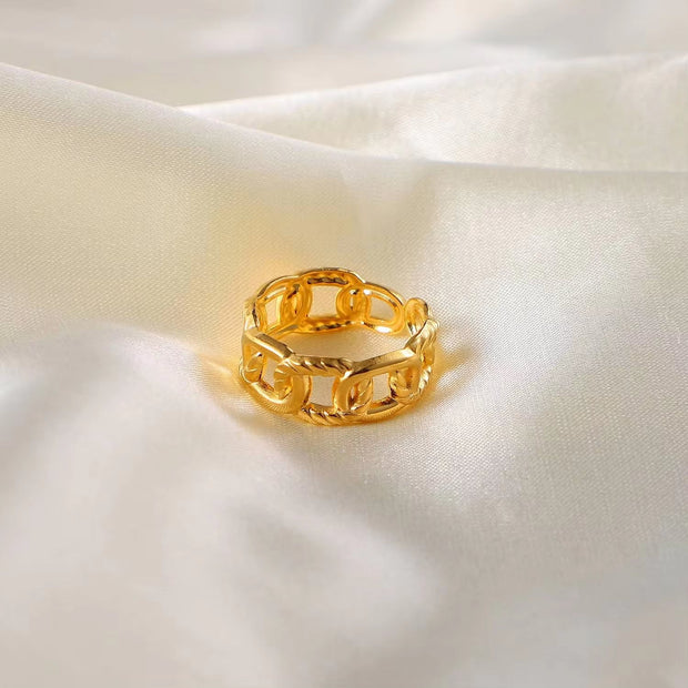 Twisted Link Chain Open Rings Gift Stainless Steel 18K Gold Plated Adjustable Finger Rings for Women