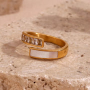 Zircon Shell Ring Gold Plated Jewelry Engagement Ring Waterproof 316L Stainless Steel Jewelry