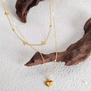 Wholesale Custom Fashion Jewelry 18K Gold Plated Stainless Steel Double Layer Dainty Heart Pendant Necklace for Women