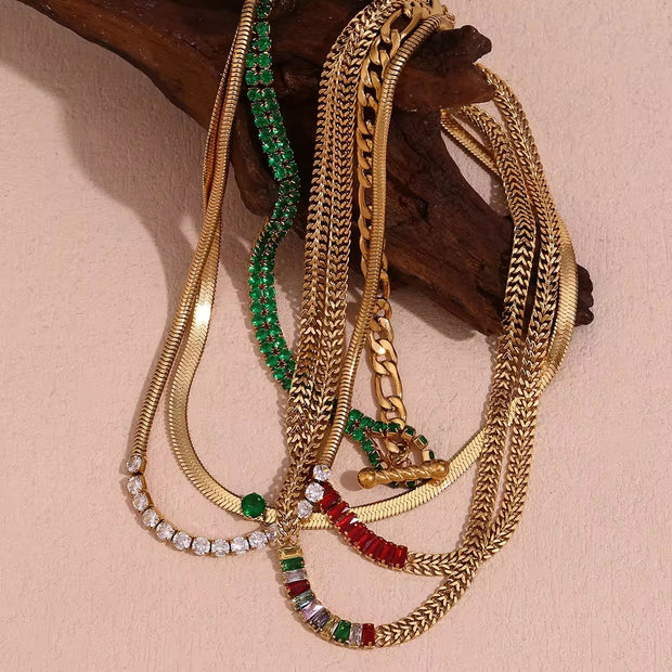 Zircon Beaded Necklace Gold Plated Choker Set Stainless Steel Necklaces Fashion Jewelry Necklaces