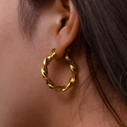 Unique Wave Spiral Stainless Steel 18K Gold Plated Hoop Earrings for Women