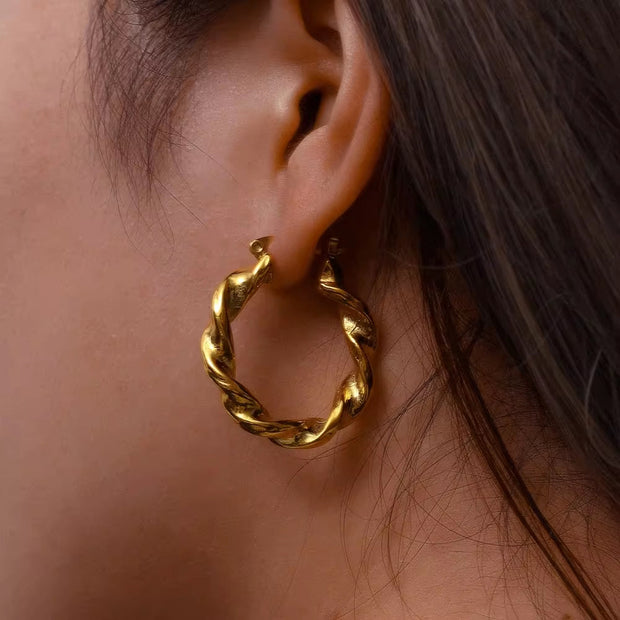 Unique Wave Spiral Stainless Steel 18K Gold Plated Hoop Earrings for Women