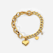 18K Gold Plated OT Buckle Cubic Zircon Heart Stainless Steel Chunky Cuban Chain Bracelet