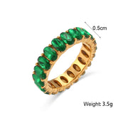 Vintage Baguette Oval Zircon Rings Jewelry Women 18K Gold Plated Stainless Steel Diamond Ring