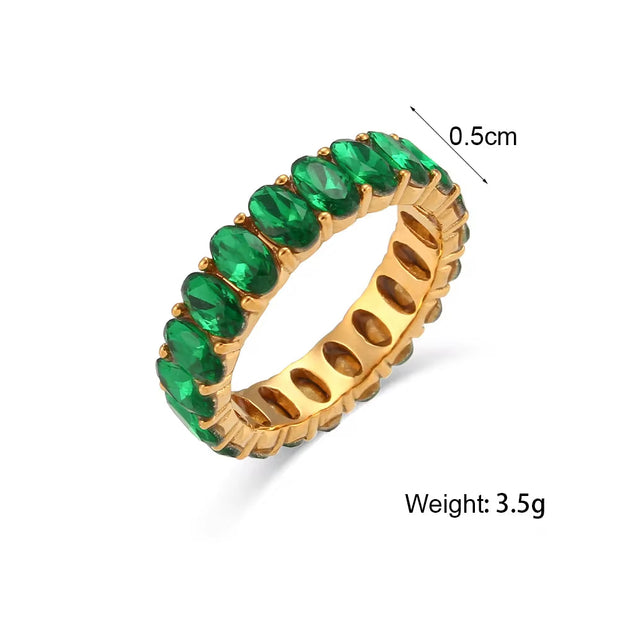 Vintage Baguette Oval Zircon Rings Jewelry Women 18K Gold Plated Stainless Steel Diamond Ring