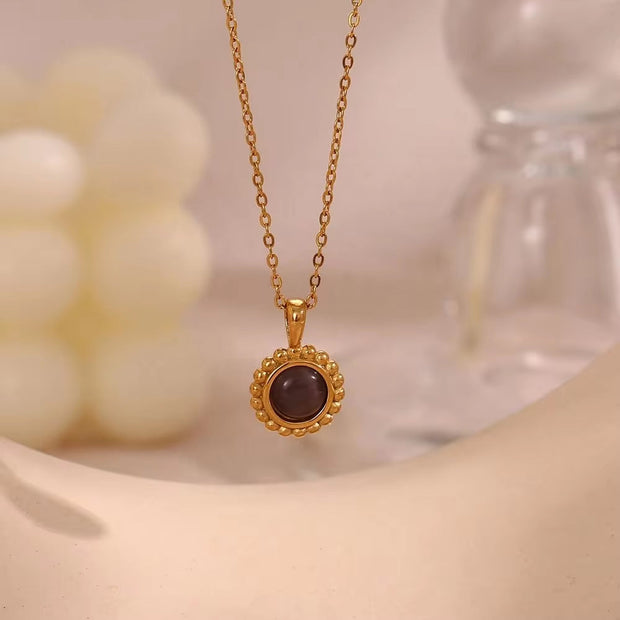 Vintage Jewelry Colorful Stone Pendant Necklace 18K Gold Plated Sunflower Shape Stainless Steel Necklace