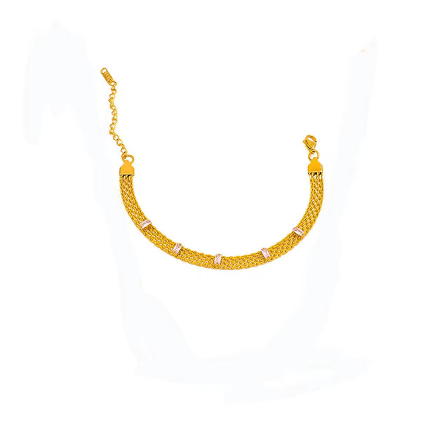 Vintage Collar Necklace Stainless Steel 18K Gold Plated Statement Clavicle Chain Mesh Chain Zircon Baguette Choker