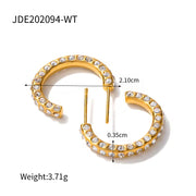 Waterproof 18K Gold Plated CZ Stone Earring Stainless Steel Pave Clear Cubic Zirconia CC Hoop Earring for Girls