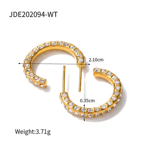 Waterproof 18K Gold Plated CZ Stone Earring Stainless Steel Pave Clear Cubic Zirconia CC Hoop Earring for Girls