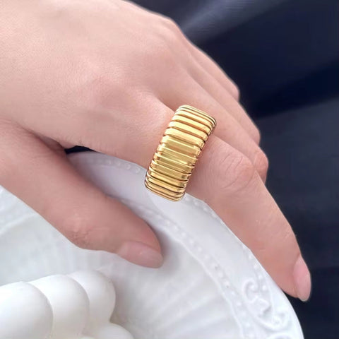 12Mm Thick Chunky Stainless Steel Elastic Bracelet Rings Jewelry Set Men Women Stylish PVD Gold Plated Ornaments