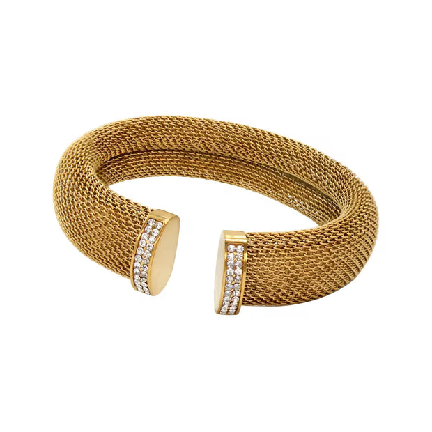 12Mm 16Mm Exquisite Thick Mesh Stainless Steel Jewelry Set Women'S Premium Pierced PVD 18K Plated Chunky Cuff Bracelet
