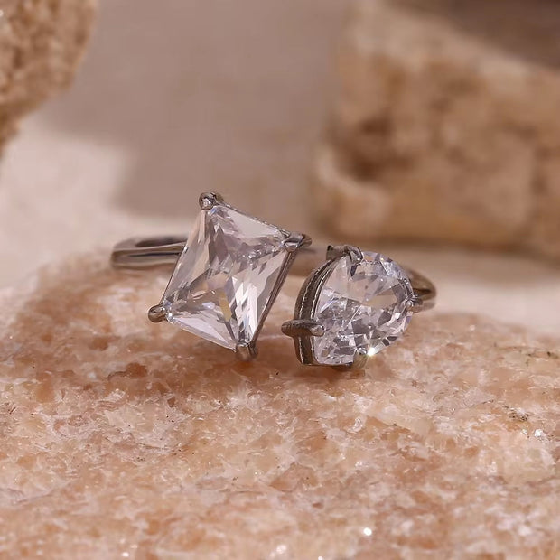 Water Drop Zircon Rings Shining Gold Plated Jewelry Valentine Couple Jewelry Stainless Steel Rings