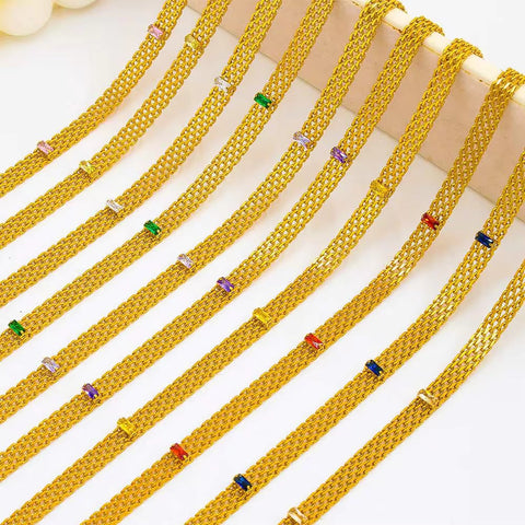 Vintage Collar Necklace Stainless Steel 18K Gold Plated Statement Clavicle Chain Mesh Chain Zircon Baguette Choker