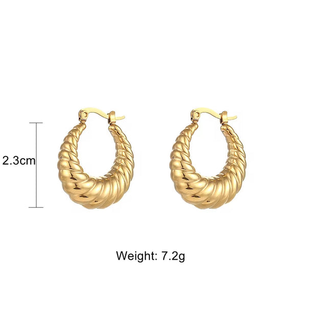 Wild Trendy Croissant Hoop Earrings Stainless Steel 18K Gold Statement Earrings