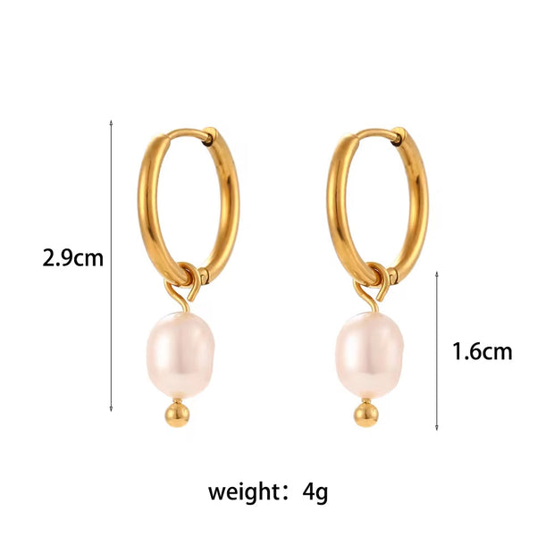 2023 New Design Fresh Water Pearl Hoop Earring 18K Gold Plated Hoop Earring Stainless Steel Tarnish Free Pearl Drop Earrings