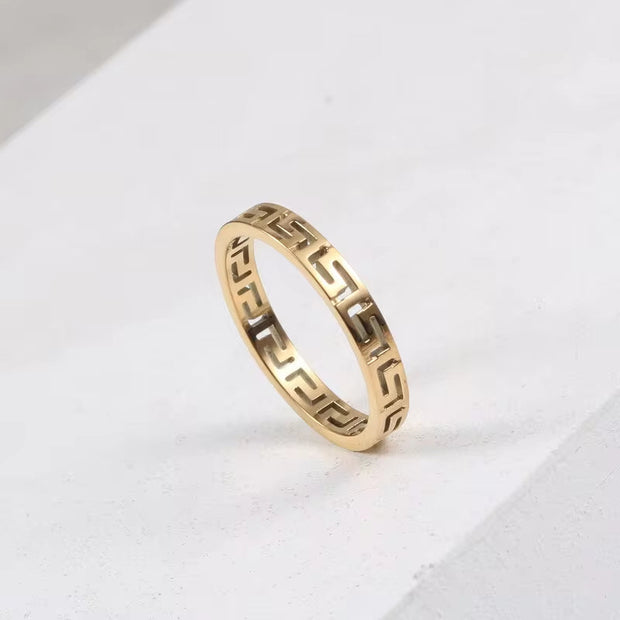 Trendy Stainless Steel Ring Jewelry Waterproof Silver Gold Number Hollow Thin Band Stacking 316L Ring for Women
