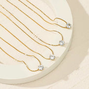 Waterproof Brilliant Solitaire Cubic Zirconia Pendant Necklace Ins 18K Gold Plated Diamond Stainless Steel Necklace Jewelry