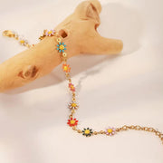18K Gold Plated Stainless Steel Bracelets for Women Colorful Daisy Chain Bracelet for Women